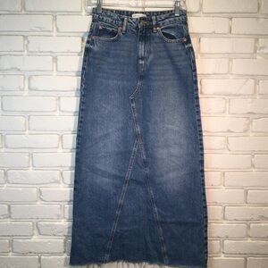 Gina Tricot Denim Maxi Skirt Raw Hem XXS